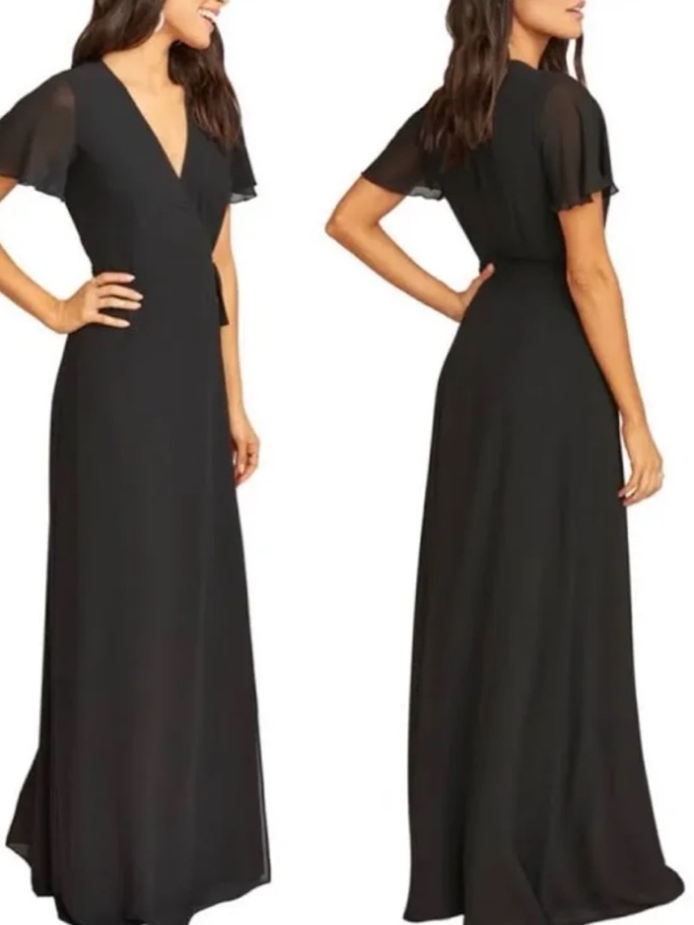 Show Me Your Mumu Black Flutter Sleeve Wrap Maxi Dress